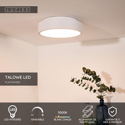 Lucide TALOWE LED - Plafonnier - Ø 30 cm - LED Dim. - 1x20W 3000K - Blanc